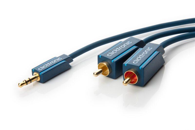 cablu audio profesional jack 35 mm 2x rca 5m aurit albastru clicktronic