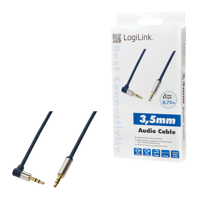 cablu audio stereo 90 grade jack 35 mm 075m tata tata aurit albastru inchis carcasa aluminiu logilink ca11075 2