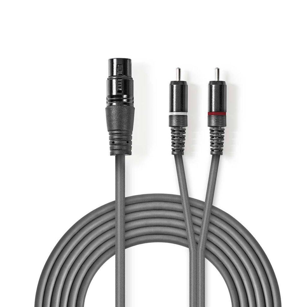 cablu audio stereo xlr 3 pini mama 2x rca tata 3m gri nedis 1