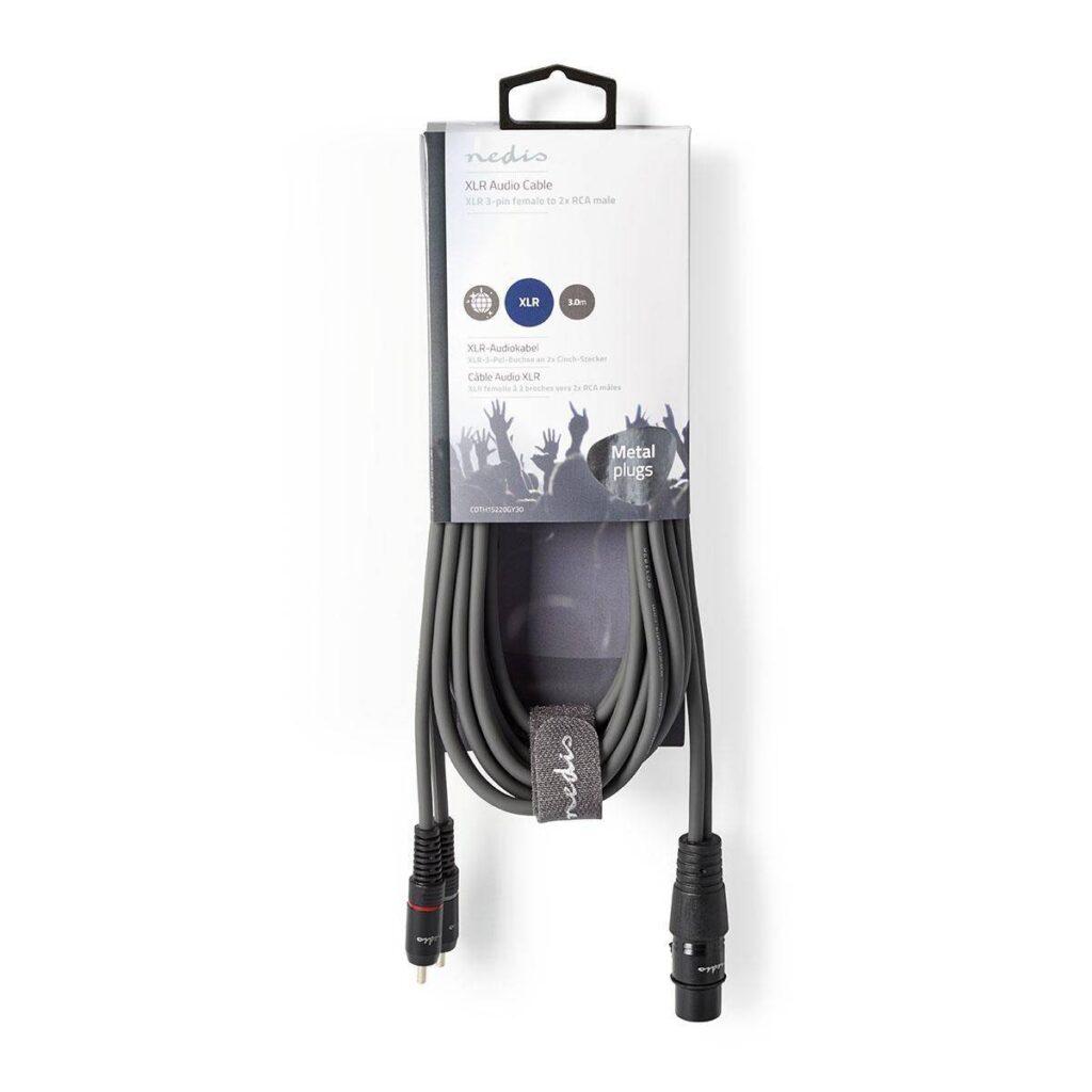 cablu audio stereo xlr 3 pini mama 2x rca tata 3m gri nedis