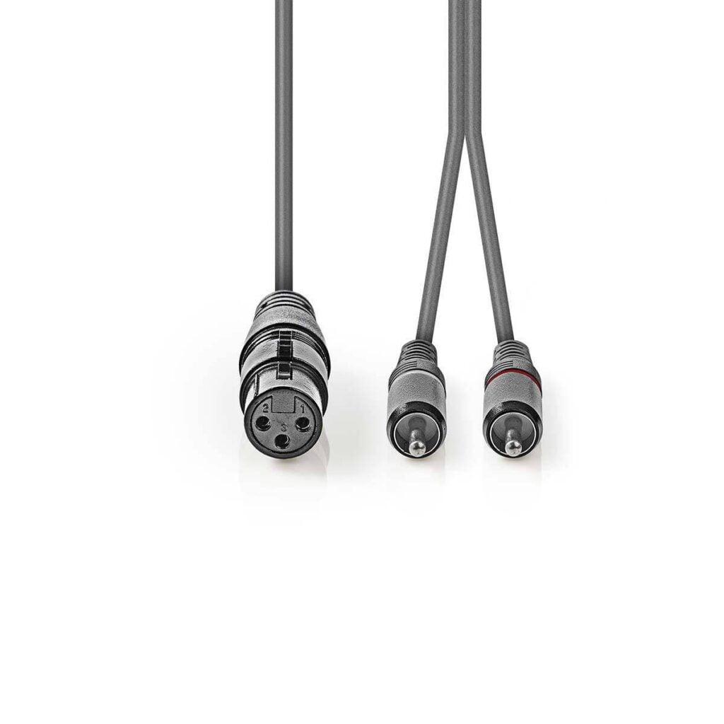 cablu audio stereo xlr 3 pini mama 2x rca tata 3m gri nedis 2