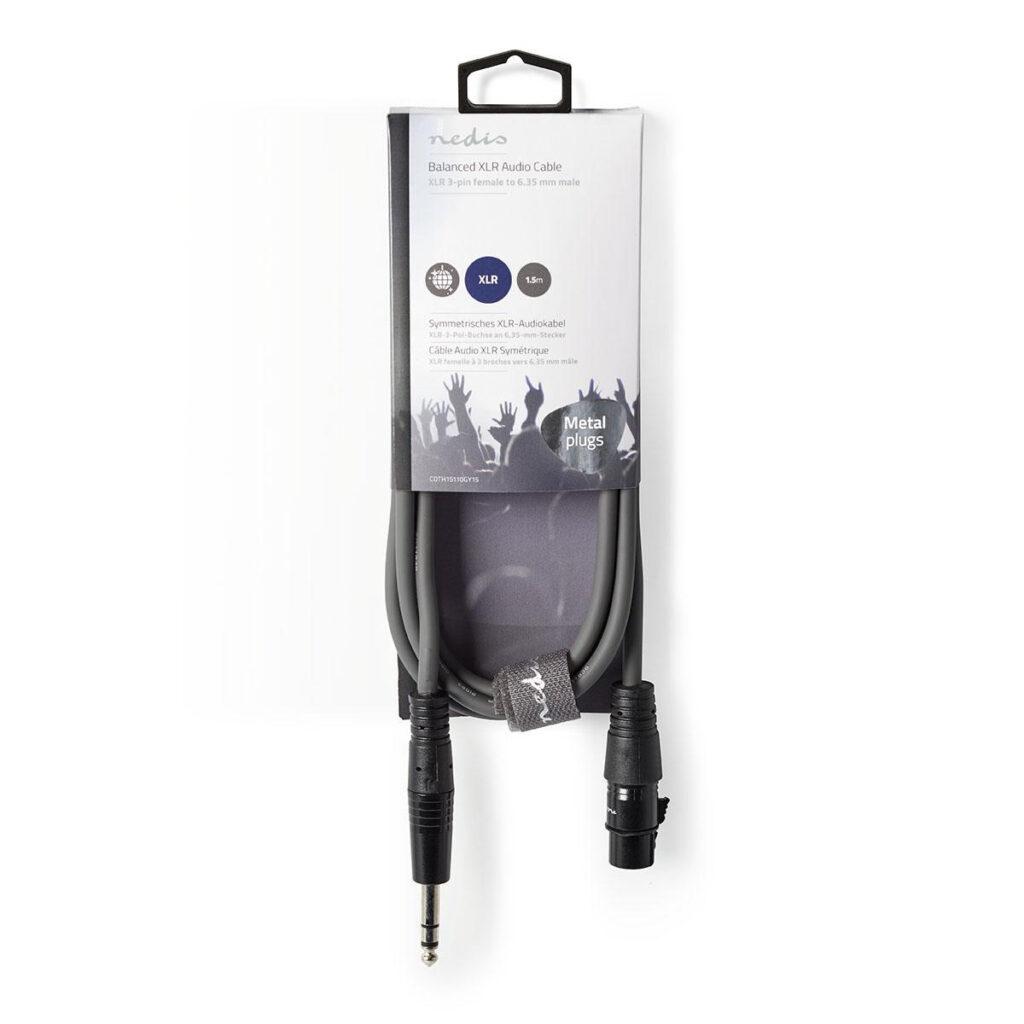 cablu audio stereo xlr 3 pini mama 635 mm jack tata 15m gri nedis 2