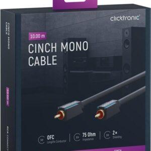 Cablu audio-video Profesional 1x RCA tata-tata 10m 75ohm OFC cupru dublu ecaranat AWG24 aurit Clicktronic 70449