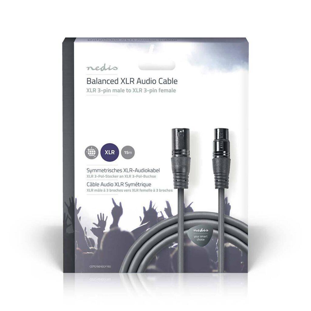 cablu balansat audio xlr 3 pini tata xlr 3 pini mama 15m gri nedis