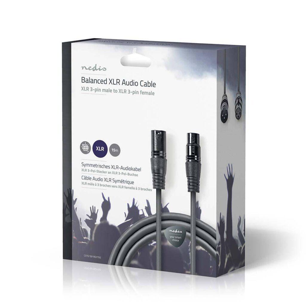 cablu balansat audio xlr 3 pini tata xlr 3 pini mama 15m gri nedis 3