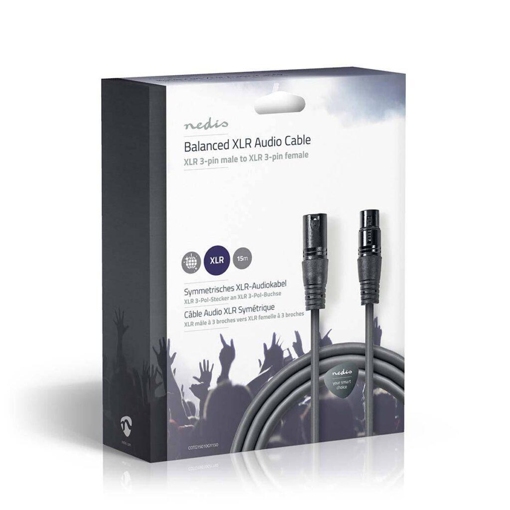 cablu balansat audio xlr 3 pini tata xlr 3 pini mama 15m gri nedis 4