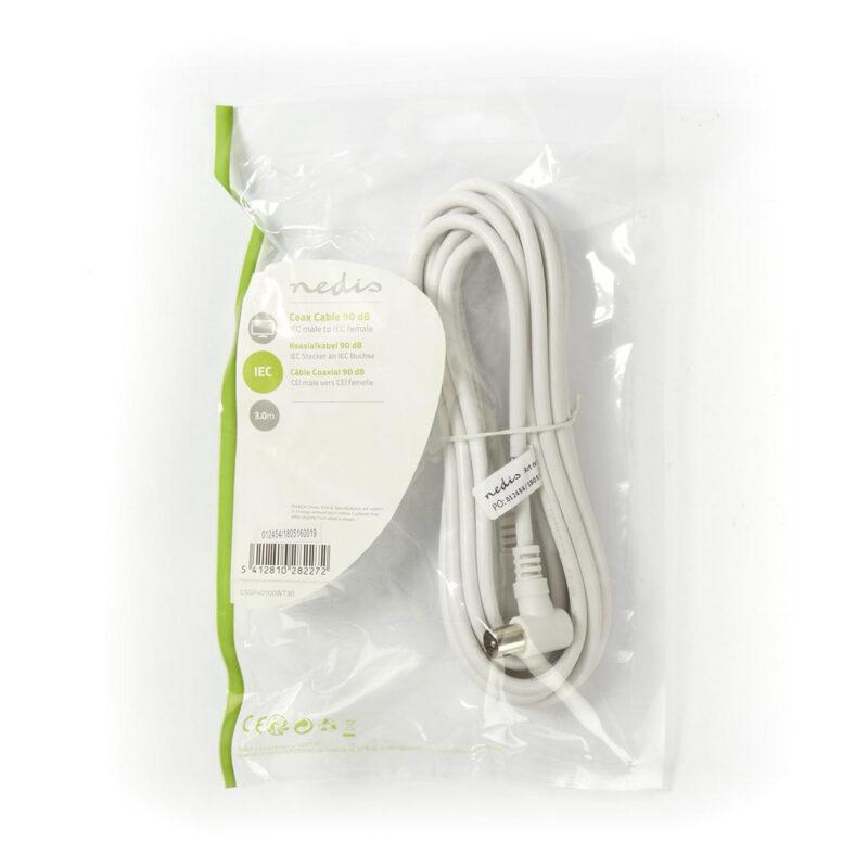 cablu coaxial tata cotit coaxial mama cotit 3m alb nedis 2