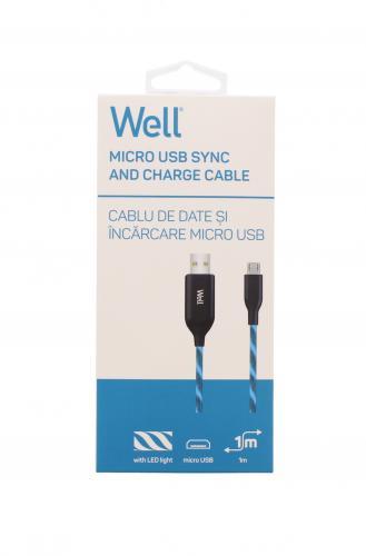 cablu date incarcare micro usb 1m 21a well flux de lumina albastra 2