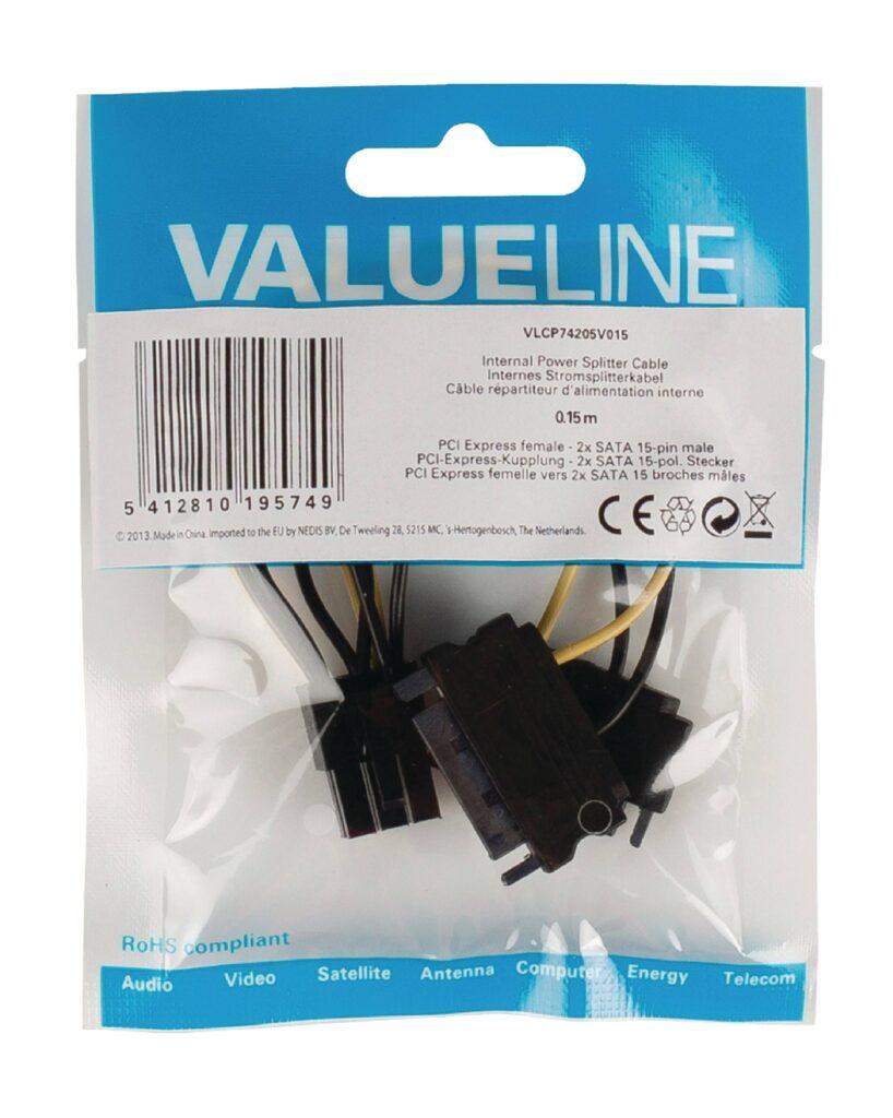 cablu de alimentare intern 2x sata 15 pini tata pci express mama 015m valueline 1 scaled