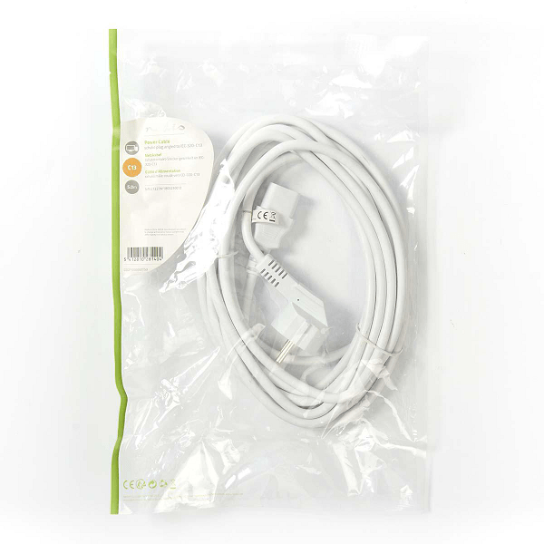 cablu de alimentare pc schuko tata cotit iec 320 c13 5m alb nedis 2