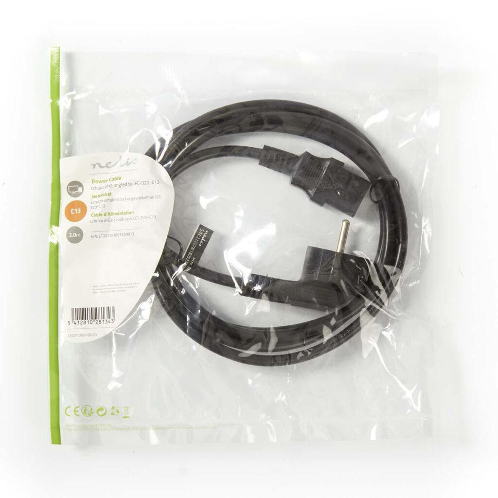 cablu de alimentare pc ups schuko tata cotit iec 320 c13 2m cupru 10a negru nedis 1