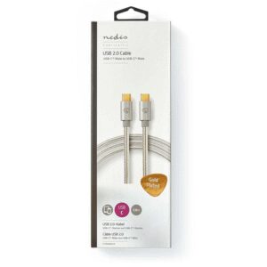 cablu de alimentare si sincronizare usb type c 20 tata tata 5a 100w aurit 2m argintiu nedis