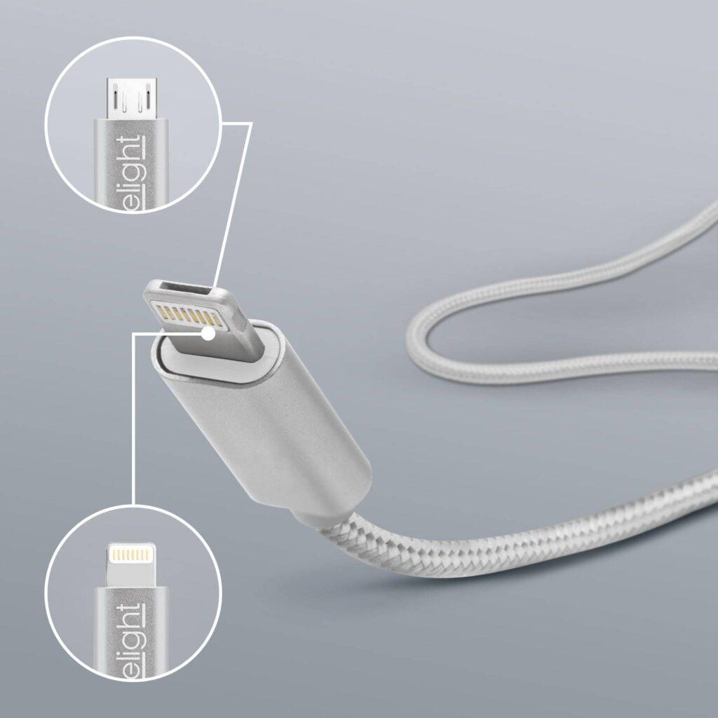 cablu de date 2in1 ipad iphone lightning micro usb 1m 1a alb delight