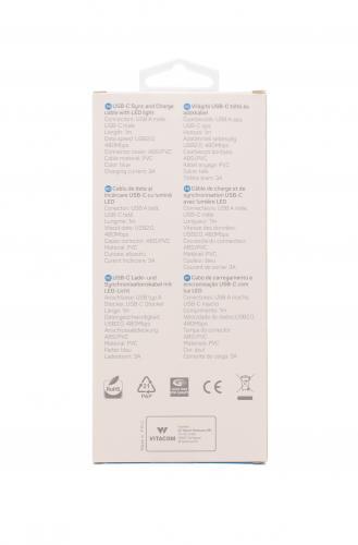 cablu de date incarcare usb type c 1m 3a well cu flux lumina albastra 3