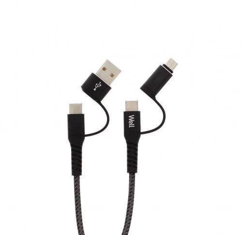 cablu de date si incarcare 4in1 1m 3a well negru 1