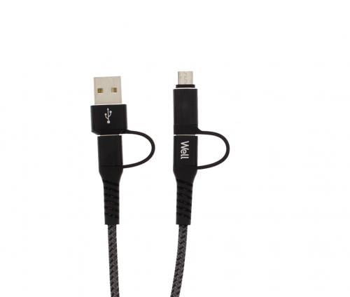 cablu de date si incarcare 4in1 1m 3a well negru 2