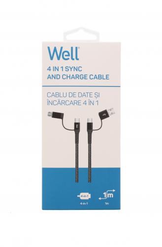 cablu de date si incarcare 4in1 1m 3a well negru 3