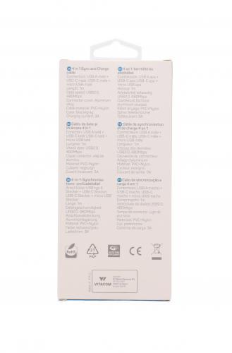 cablu de date si incarcare 4in1 1m 3a well negru 4