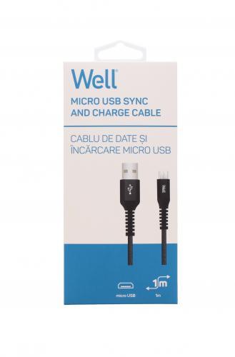 cablu de date si incarcare micro usb 21a 1m well negru 2