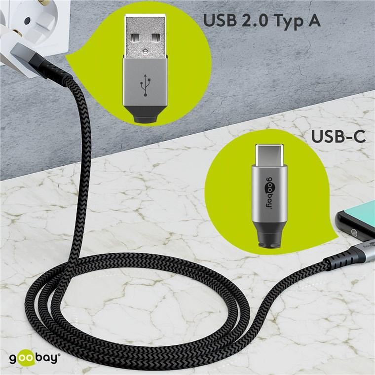 cablu de date si incarcare usb type c 1m 3a gri argintiu textil flexibil goobay 49296 8