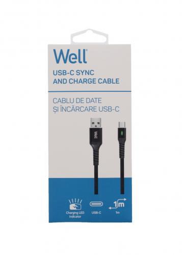 cablu de date si incarcare usb type c 1m well indicator incarcare 3a negru 2