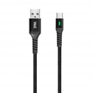 cablu de date si incarcare usb type c 1m well indicator incarcare 3a negru