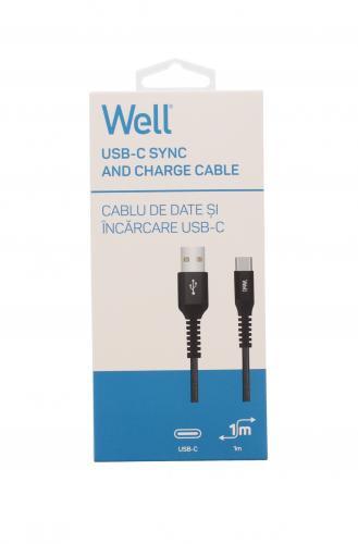 cablu de date si incarcare usb type c 3a 1m well negru 2