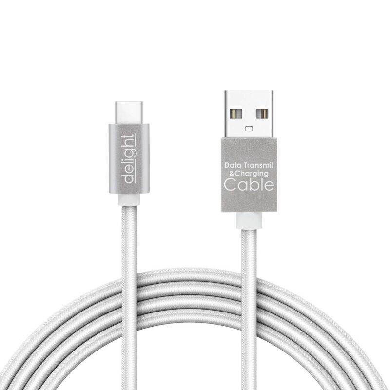 cablu de date usb type c 1m argintiu cu iluminare led rosu delight 1