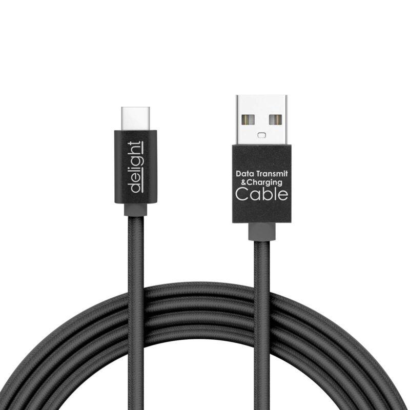 cablu de date usb type c 1m negru cu iluminare led rosu delight 1