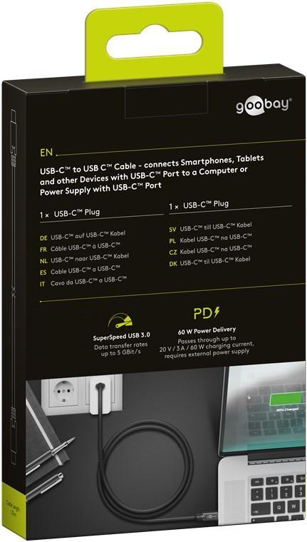 cablu de incarcare si sincronizare usb type c 1m 32 gen1 pd 60w tata tata negru goobay 4