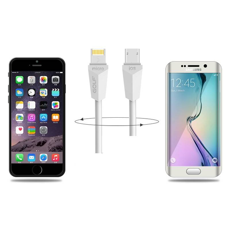 cablu de incarcare usb golf diamond 2in1 alb iphone micro usb 1m