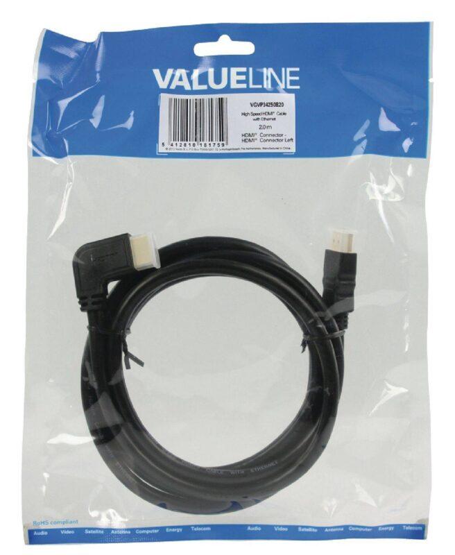cablu hdmi cu functie ethernet 2m conectori drept si cotit 90 grade valueline 2