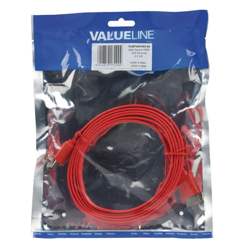cablu hdmi hdmi hign speed plat cu eternet 2m rosu valueline 2