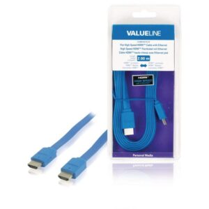 cablu hdmi tata hdmi tata high speed cu ethernet plat 2m albastru valueline