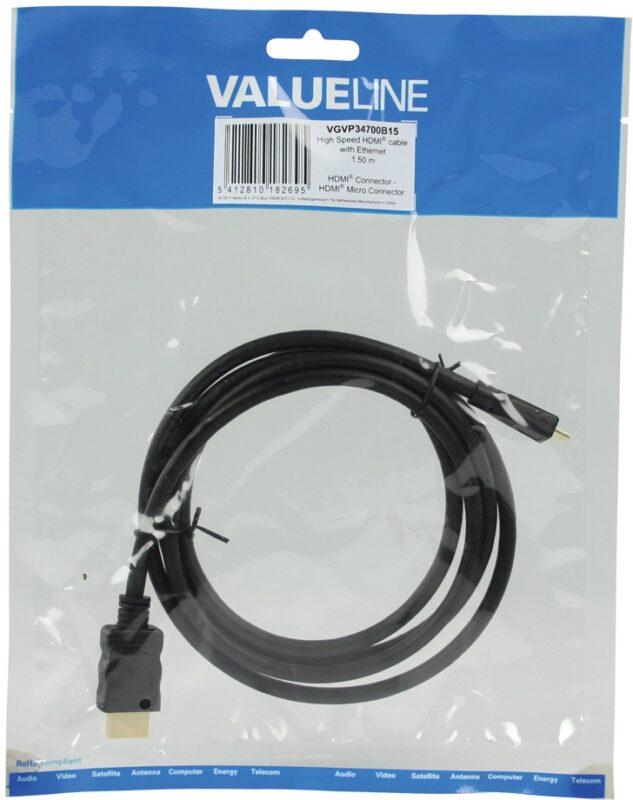 cablu hdmi tata micro hdmi highspeed ethernet 15m valueline 3
