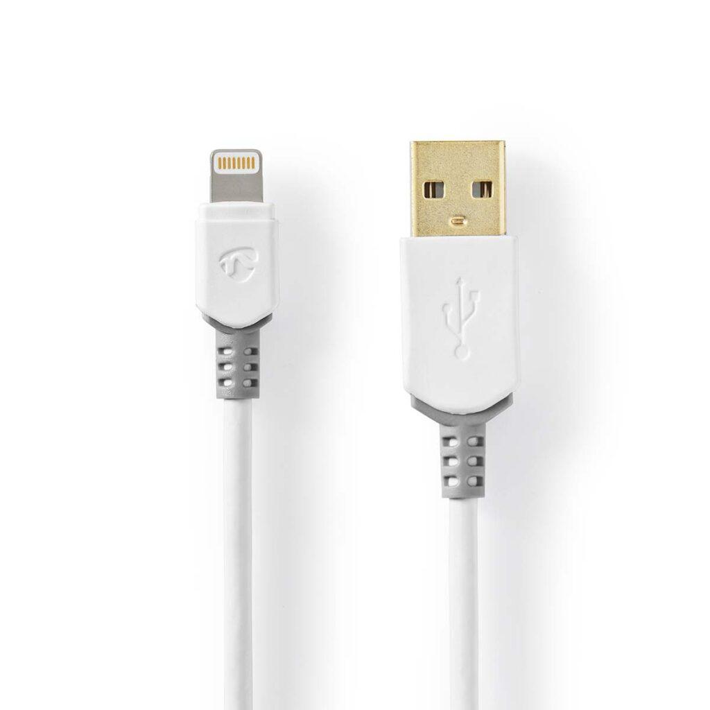 cablu incarcator date apple lightning 8 pini usb a tata aurit 2m 24a alb nedis