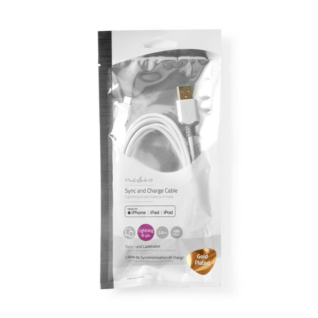 cablu incarcator date apple lightning 8 pini usb a tata aurit 2m 24a alb nedis 2