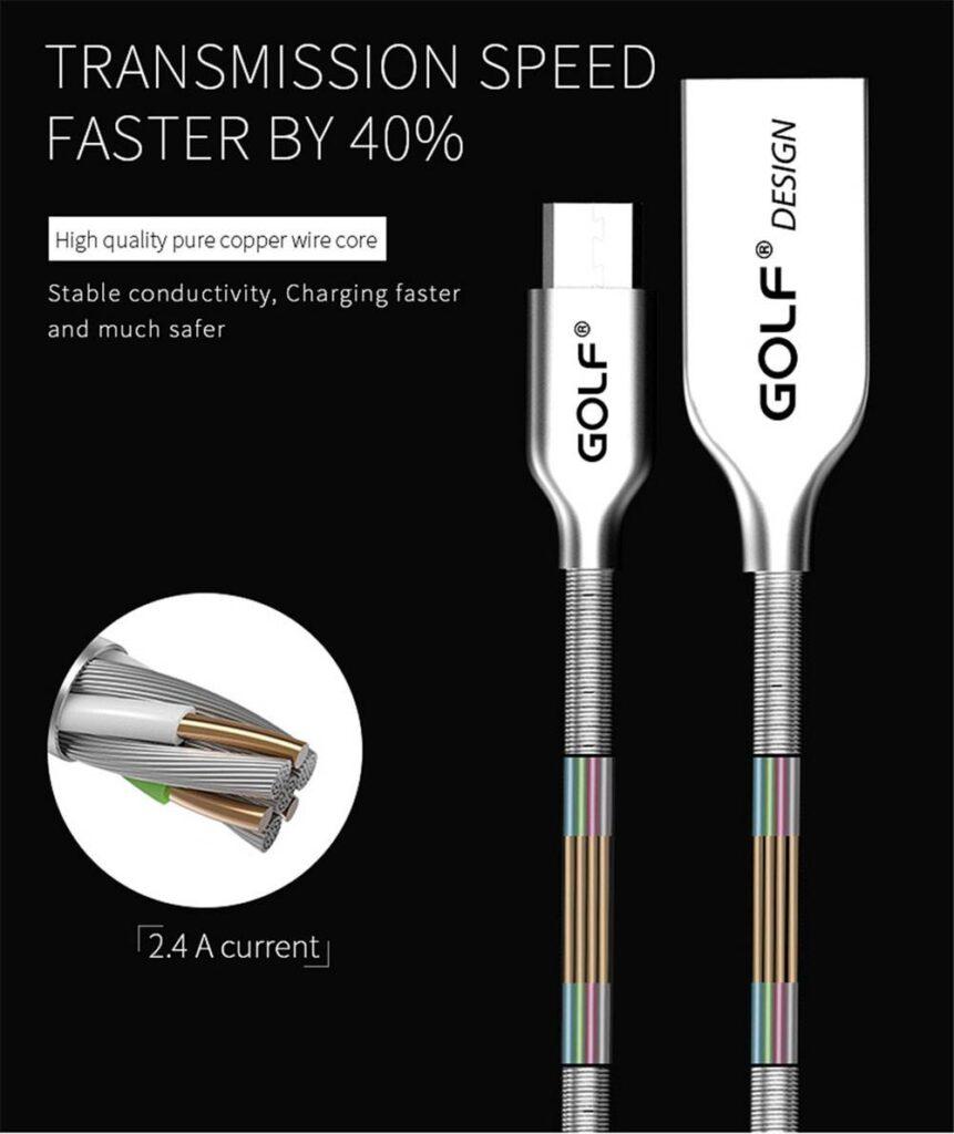 cablu kirsite micro usb golf 36m argintiu 1m 24a fast charging 2