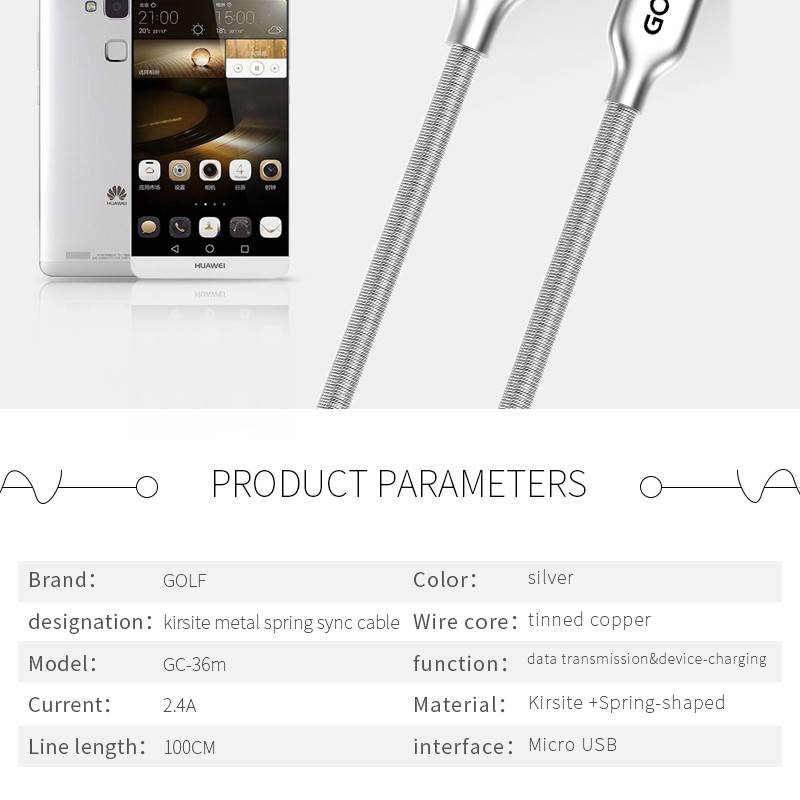 cablu kirsite micro usb golf 36m argintiu 1m 24a fast charging 7