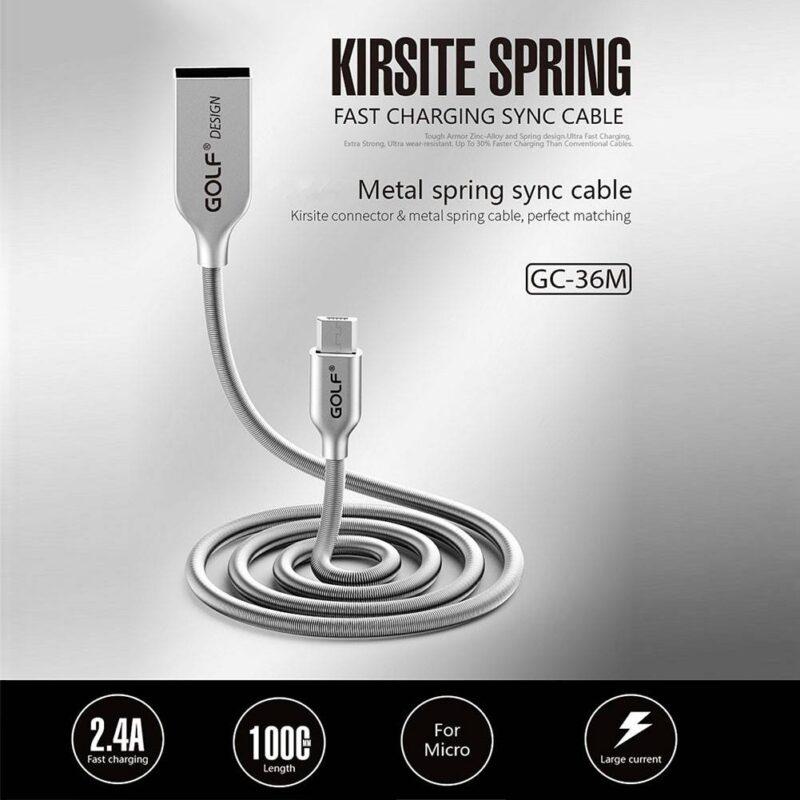 cablu kirsite micro usb golf 36m argintiu 1m 24a fast charging