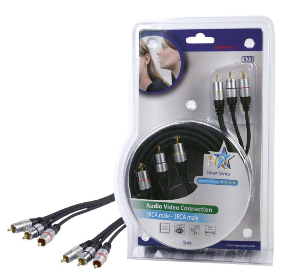 cablu profesional 3x rca tata 3x rca tata 5m dublu ecranat hq