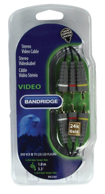 cablu stereo audio video 1m 3x rca 3x rca tata tata rosu alb galben bandridge 3