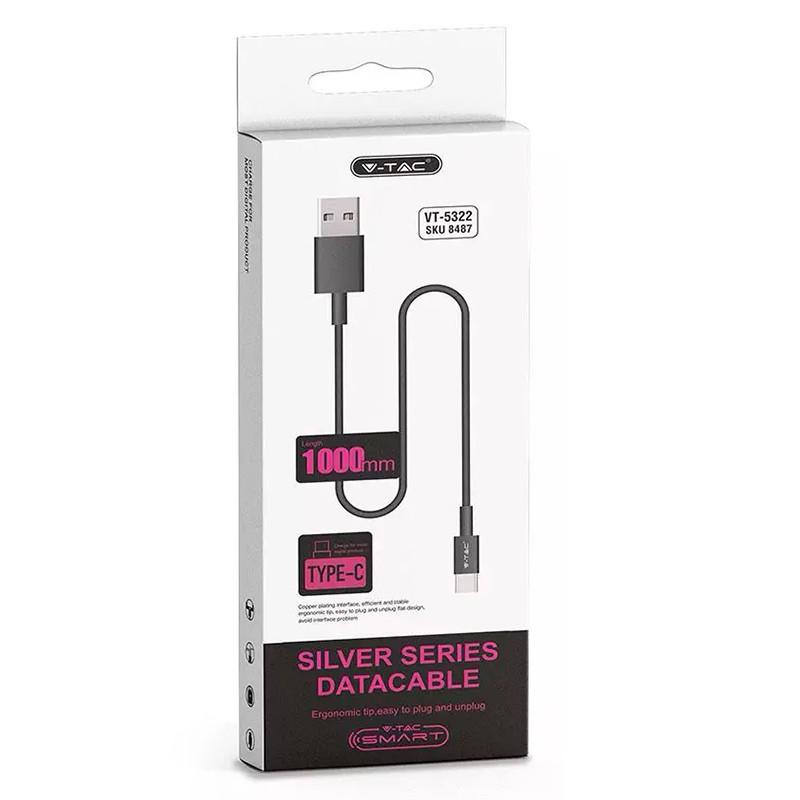 cablu type c 1m silver editon negru v tac 2
