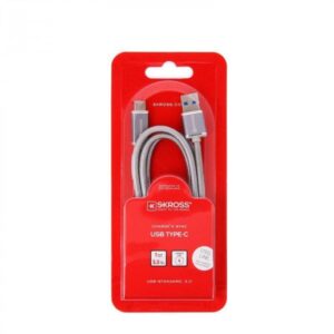 cablu usb 2 in 1 cu conector usb type c argintiu 1m protectie metalica steel line skross