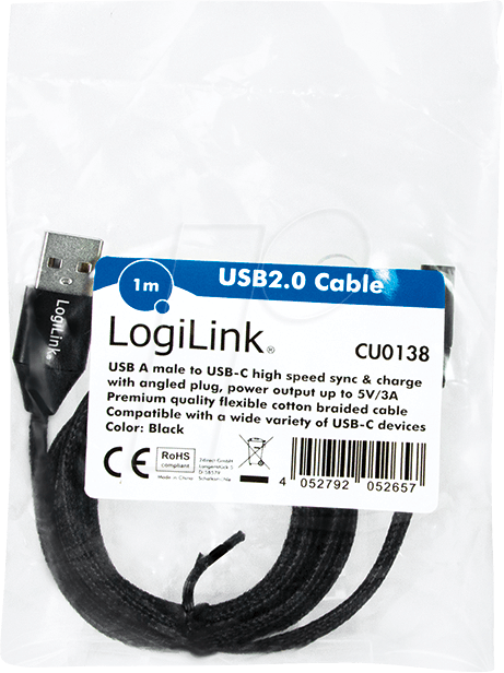cablu usb 20 a mufa usb type c mufa in unghi 1m negru logilink cu0138 3