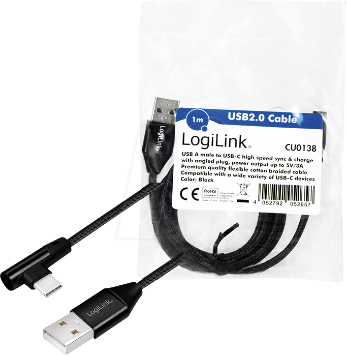 cablu usb 20 a mufa usb type c mufa in unghi 1m negru logilink cu0138 4