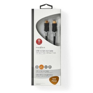 cablu usb 32 gen 2x2 type c tata tata 1m 100w 5a 20gbps antracit nedis