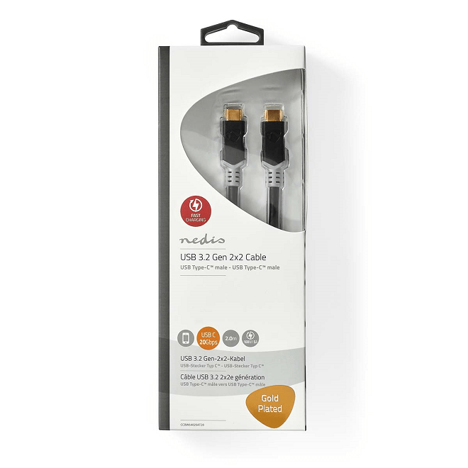 cablu usb 32 gen 2x2 type c tata tata 2m 100w 5a 20gbps antracit nedis