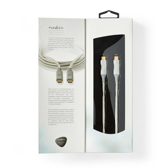 cablu usb 32 gen2x2 type c tata tata 20gbps 1m 100w 5a argintiu nedis 3