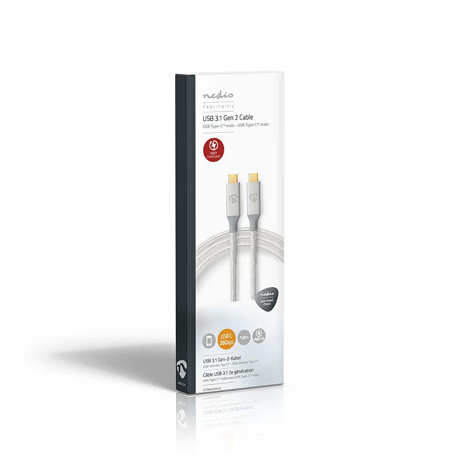 cablu usb 32 gen2x2 type c tata tata 20gbps 1m 100w 5a argintiu nedis 4
